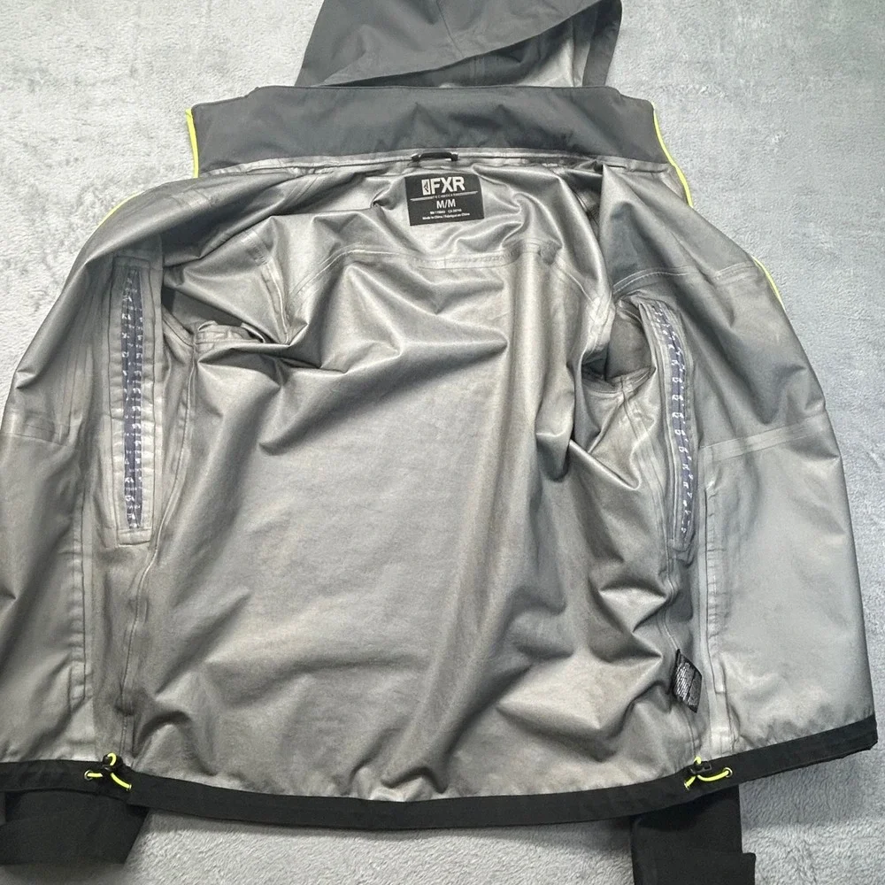 FXR Tech Gear Ride Co Mens Hooded Shell Jacket Black Neon Yellow Size Medium